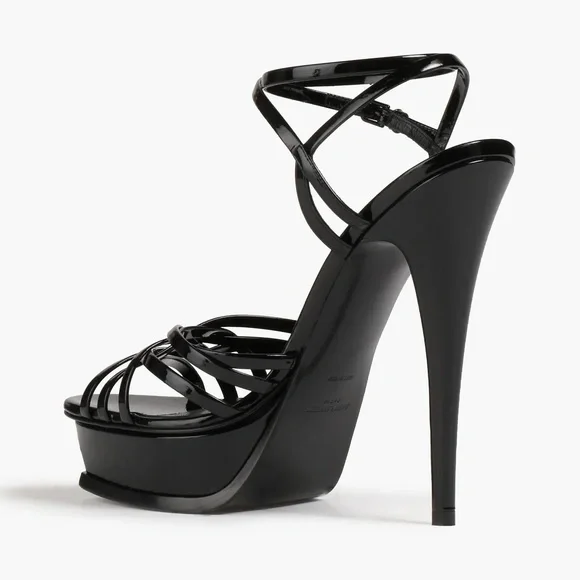 Saint Laurent Black Patent Platform Cage Sandals - Picture 3 of 8